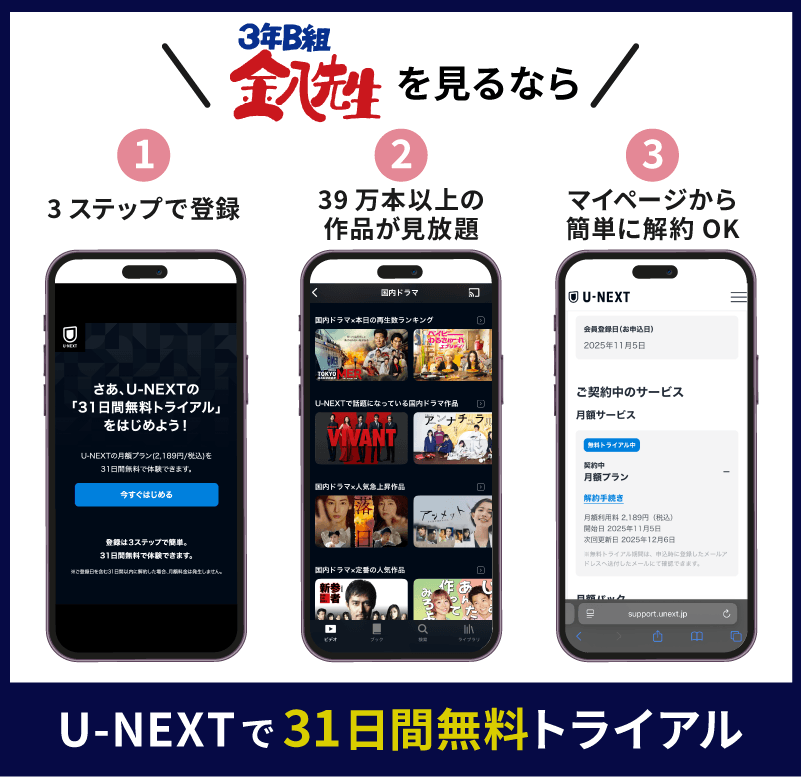 U-NEXT　3年B組金八先生